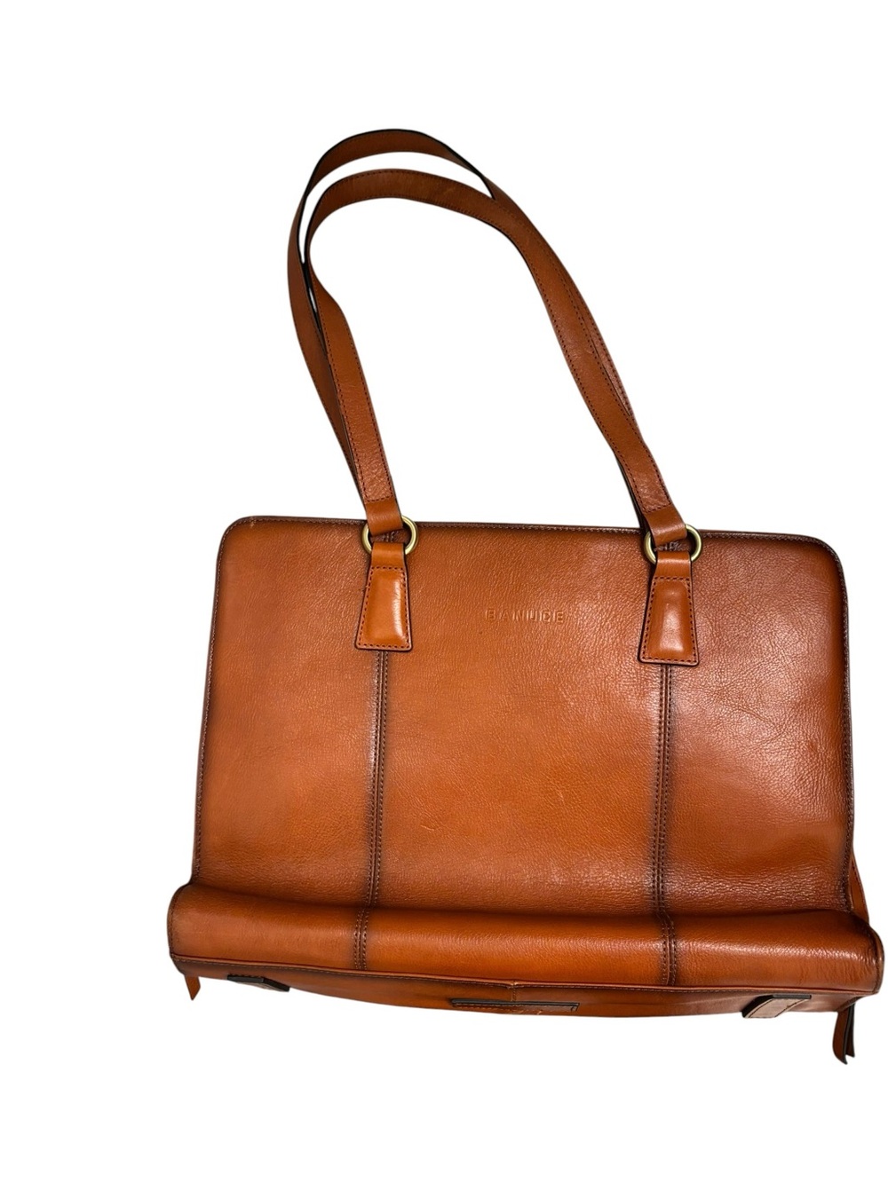 BANUCE Cognac Brown Leather Tote Bag